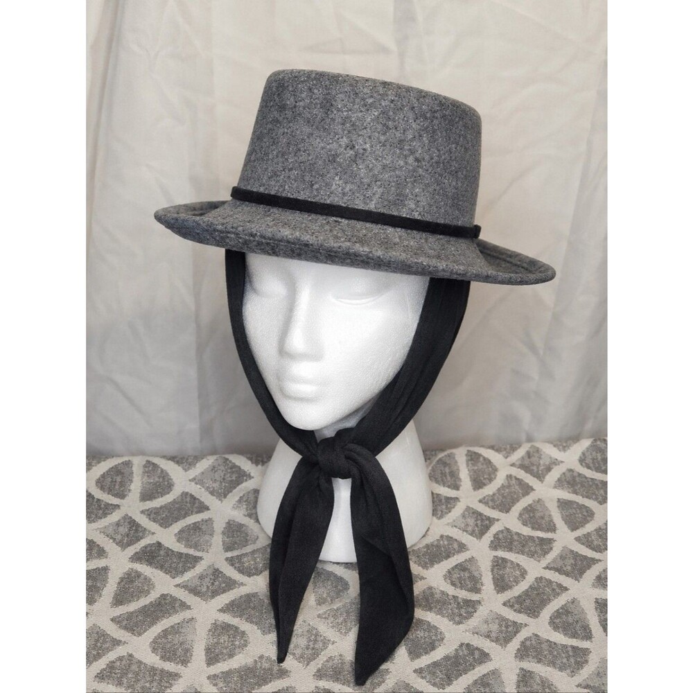 Vintage Betmar Street Smart Union Made Gray Wool Felt Fedora Hat Attached Scarf